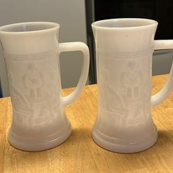 2 Vintage Milk Glass Beer Mugs/ Steins Federal Glass I Think. 