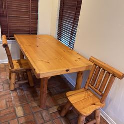 Solid wood dining table 72”x37” with two chairs,