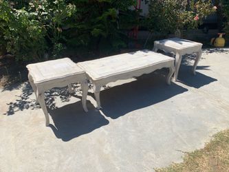 Distressed French Country Coffee Table Set – 3 Pieces