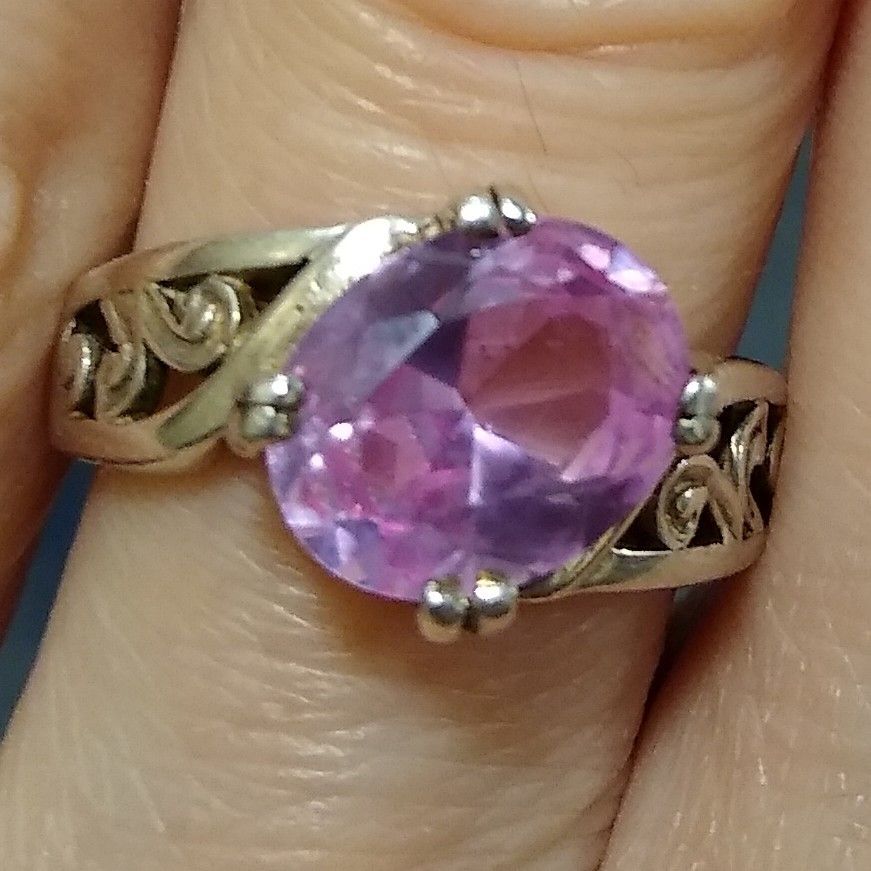 Very Pretty π Genuine Pink Sapphire Sterling Silver Ring SIZE 5.25! ππ