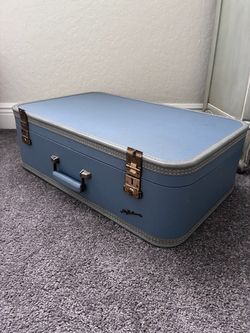 Vintage mid century suitcase purple and blue
