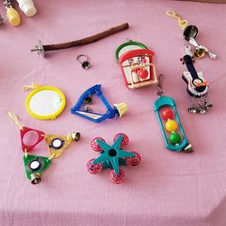 Bird Toys, Perches, and Food/Water Cups