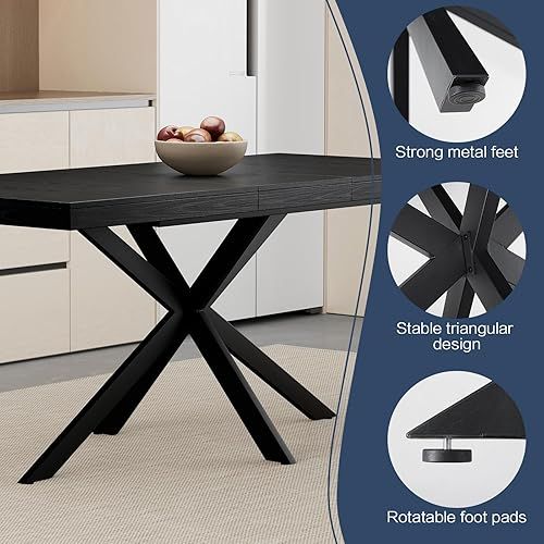 55''-70.9'' Extendable Dining Room Table, Wooden Rectangle Expandable Dining Table with Hidden Storage
