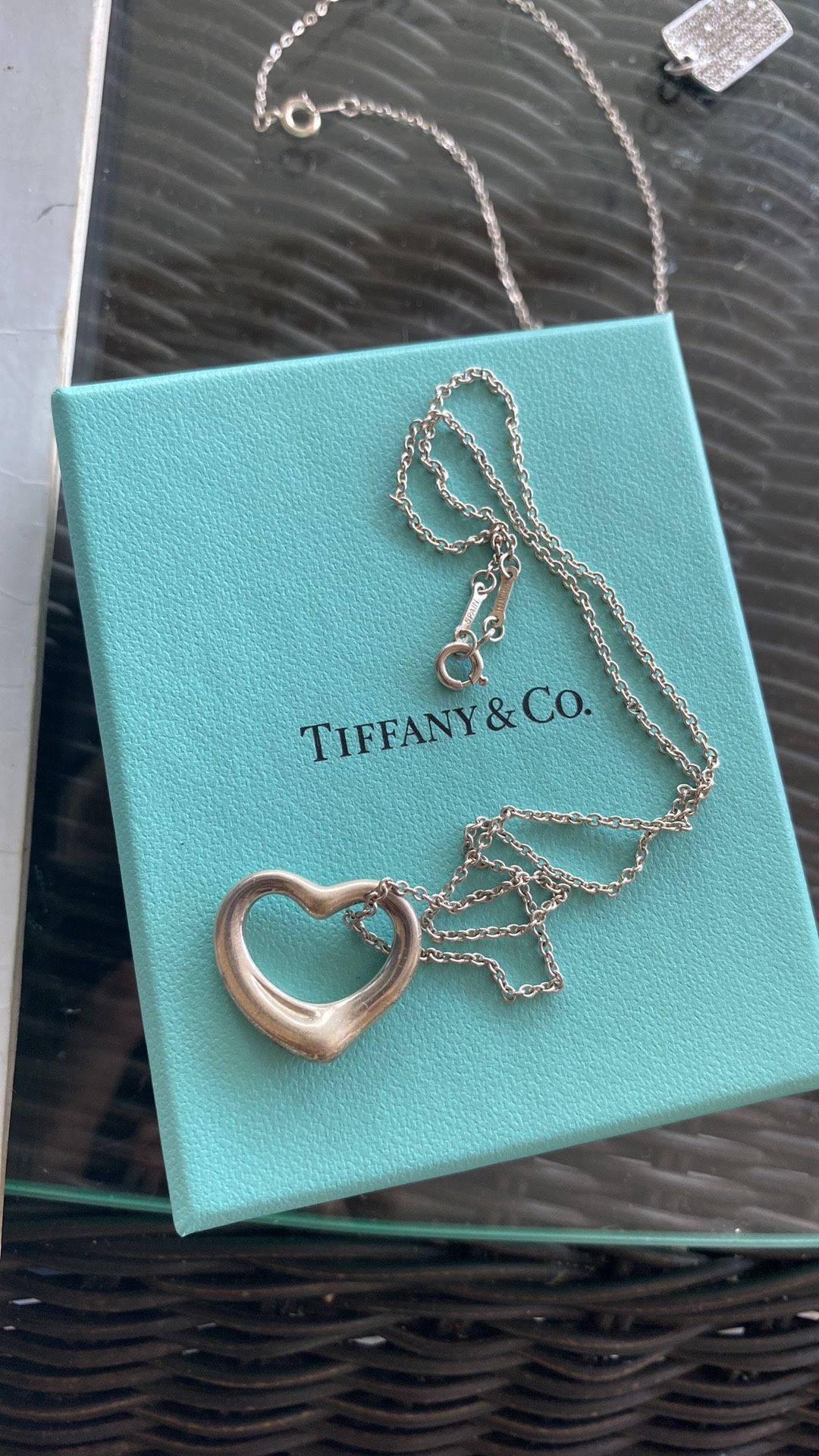 Tiffany Open Heart Pendant Necklace Elsa Peretti 