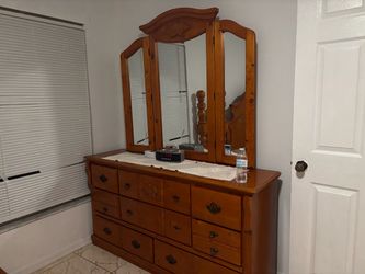 Wood Dresser with Tri-Fold Mirror