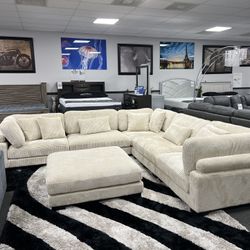 Beige Modular Sofa Sectional w/ FREE Ottoman 