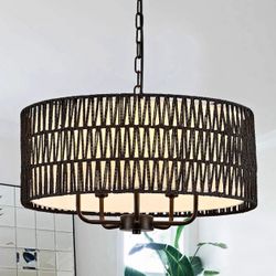 Hand-Woven Black Rattan Chandelier