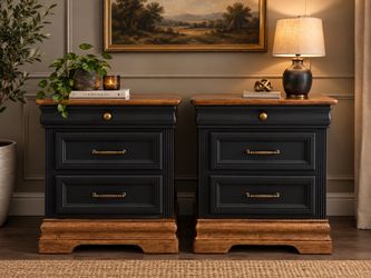 ✨ Elegant Black & Walnut Nightstand Set – Fully Refinished ✨ FREE DELIVERY 🚚