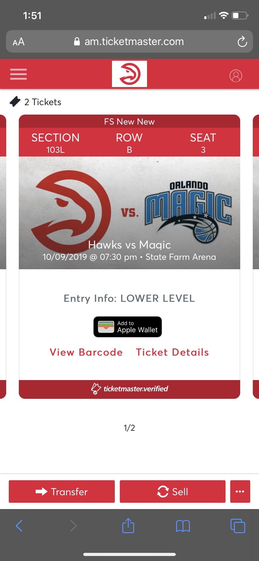 Hawks vs. Magic Oct 9th 7:30