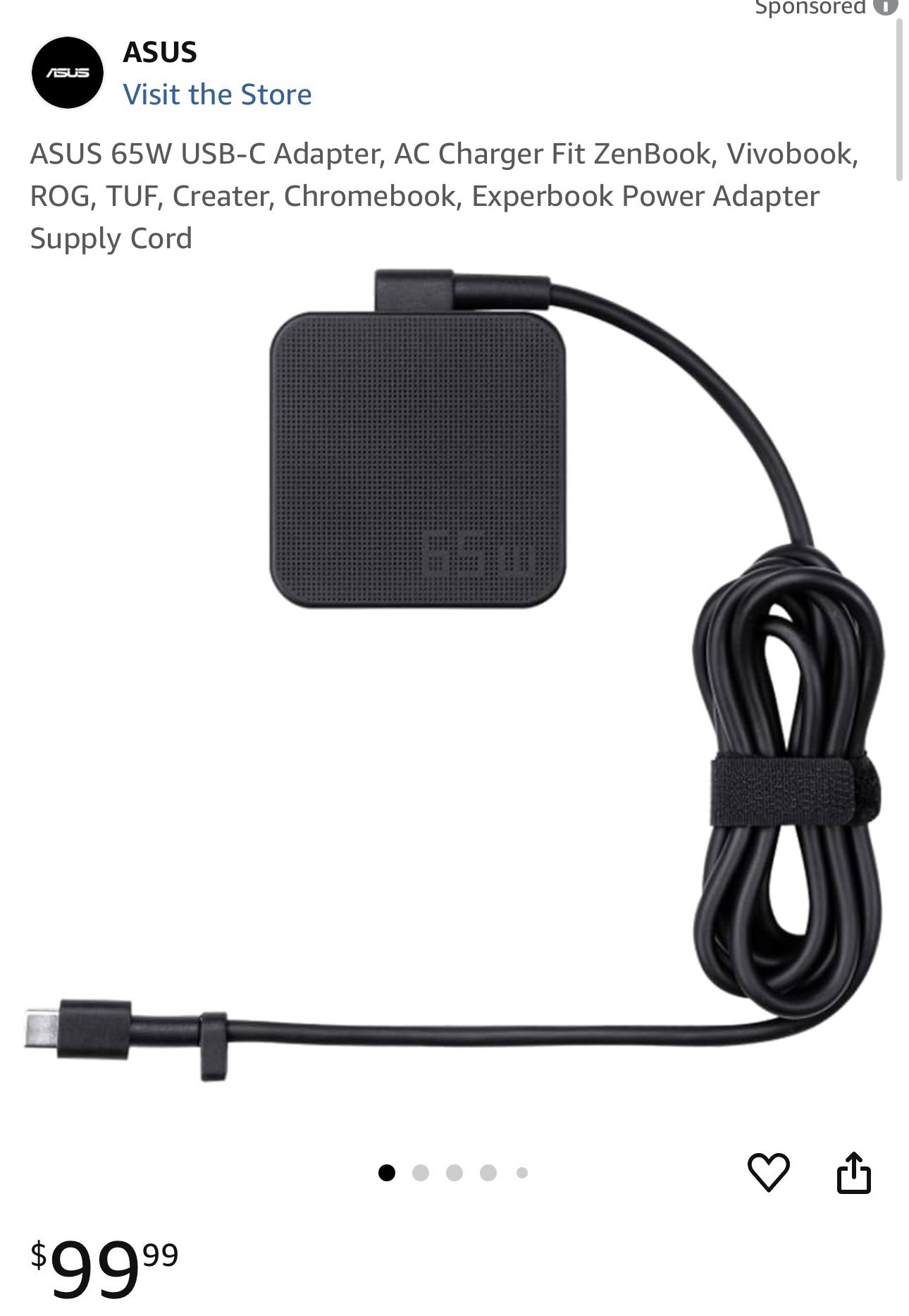 ASUS 65W USB-C Adapter, AC Charger