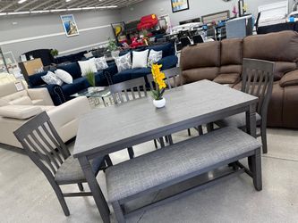 Gray Dining Table Set with Bench and Chairs 🔥🔥🔥