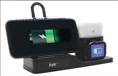iTrek 3-in-1 Qi Wireless Charging Stand with USB-C Cable – Black