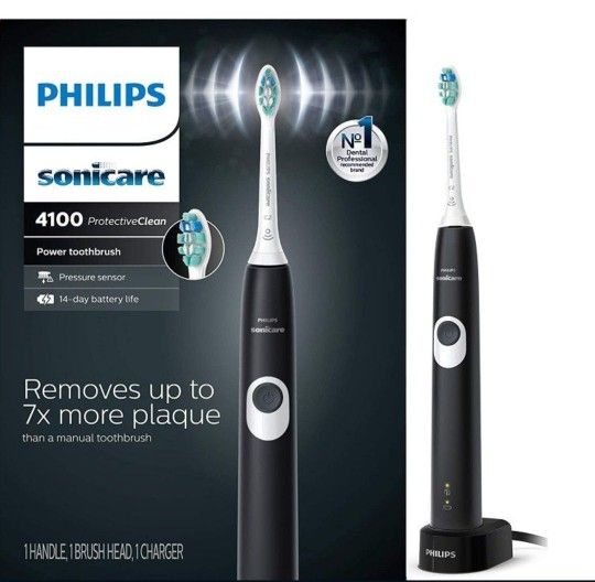 Philips Sonicare ProtectiveClean 4100 Rechargeable Electric Toothbrush, Black - Plaque Control with Pressure Sensor, Up to 2 Weeks Operating Time