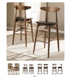 ( set of 3) Studio Flora Mid-Century Modern Black Faux Leather Upholstered Walnu