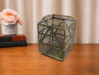 Geometric Glass Lantern Gold-tone Metal Frame