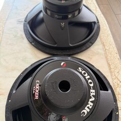 Rare Old School Car Subwoofers 2 15inch Kicker Solo Baric 1500watts max Power each sub Single Coil 2 Ohm 750w Rms With Custom made box Vintage Subs