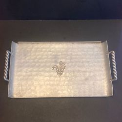 Vintage Buenilum Hammered Aluminum Serving Tray W/ Handles Grapes Design