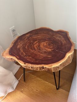 Raw edge wood end table