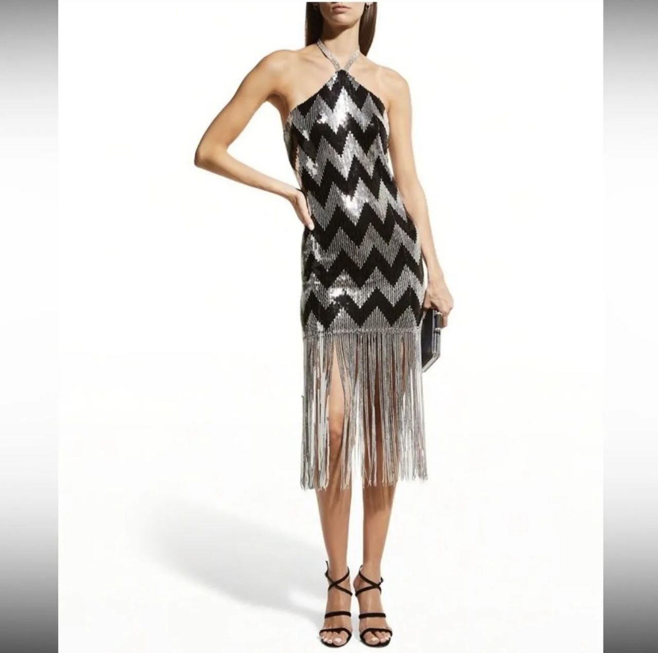 NWT Bronx & Banco Gatsby Dress black silver sequins fringe bottom size 8 New with tags Tags: PROM party, disco, wedding, celebration, night out, club,