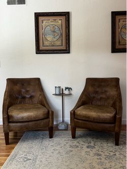 Matching Rustic Leather Accent Chairs (Pair) – Made in USA