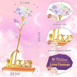 BRAND NEW IN BOX Rainbow Rose with Love Stand for Wife,Sweet Artificial Flower Christmas, Birthday, Anniversary, Valentines, Mothers Day 	