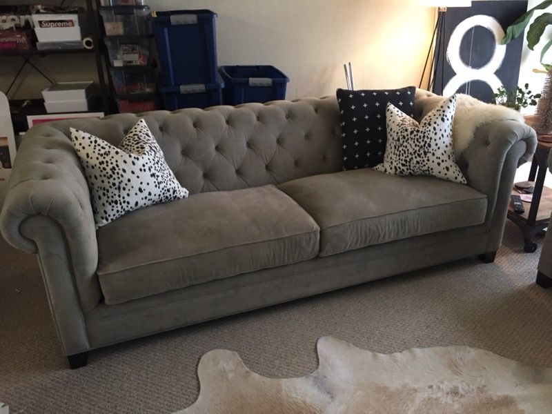 Macy's Martha Stewart Saybridge Tufted Suede Sofa couch AND armchair chair grey gray
