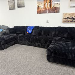 Black XL Corduroy Sofa Sectional Set - Free Delivery Promo 