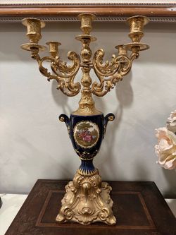 Baroque Style 5-Arm Candelabra with Porcelain Urn