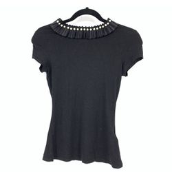 TED BAKER Pleated Pearl Neck Collar Black T-shirt, size 0