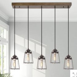 Anasipia 5-Light 29-in Wood Farmhouse Cluster Kitchen Island Light