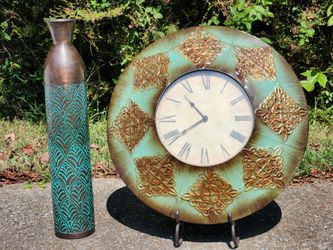 Teal & Copper Color Metal Tuscan/Mediterranean Style Wall Clock
