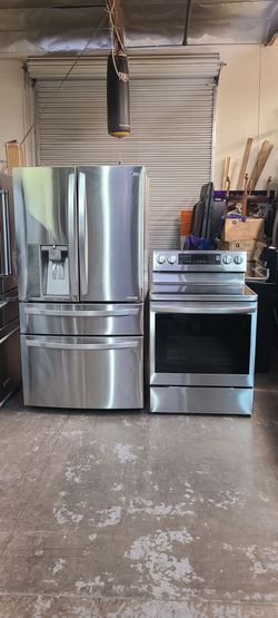 Refrigerator lg Counter Depht,  Stove Electric And Microwave In Stainless Steel Combo Delevery