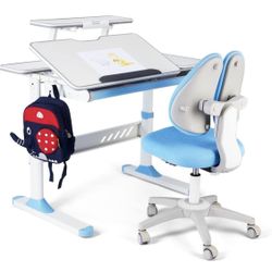 Premium Kids Study Desk and Chair Set,Adjustable Boys School Writing Study Table,