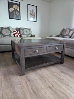 Solid Wood Coffee Table with Drawers – Charcoal Gray