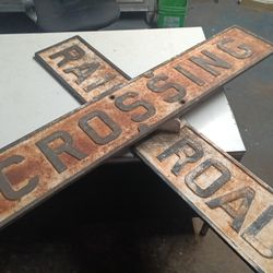 Vintage Railroad Crossing Sign Cast Iron Double-sided Very Heavy 48 Inch By 9 From Reading Railroad