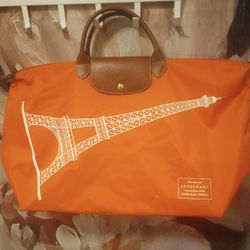 Nylon Tote Bag, Longchamp De Pliage Eiffel Tower Limited Edition Orange 