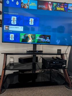 Beautiful wooden legs with black glass tv stand and/ or 60 inch Samsung Tv