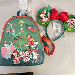 Disney Christmas Mickey And Minnie Lounge Fly Backpack With Matching Ears