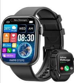 Smart Watch (Answer/Make Call) 1.85inch Fitness Tracker, Pedometer/Calories/Multiple Sport Modes/Voice Assistant, for Men Women Android / iOS
