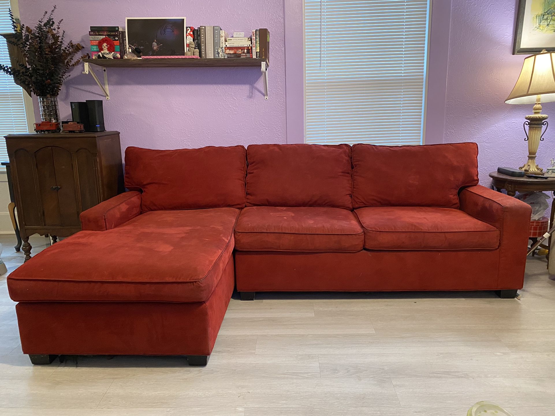 Red Sectional Linen Couch