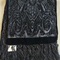 Liz Claiborne NWT black velvet burnout scarf  With fringe and beading   New with tags. Makes a great gift if not for yourself.  Measures 13 inches wid