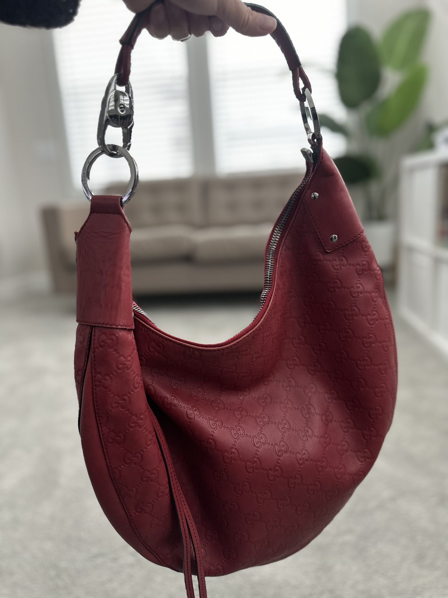 Gucci Red Wine Red Guccissima Large Leather Bag Hobo Shoulder bag