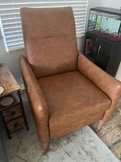 Cognac Faux Leather Push-Back Recliner