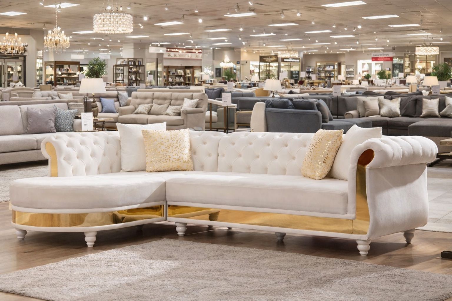 Luxury Tufted Sectional Sofa – Gold Accents