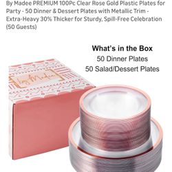 MADEE PREMIUM 100 PIECES CLEA-GOLD ROSE ELEGANT PLATES DINNER AND CAKE 50 and 50 50 CENA 50 pastel