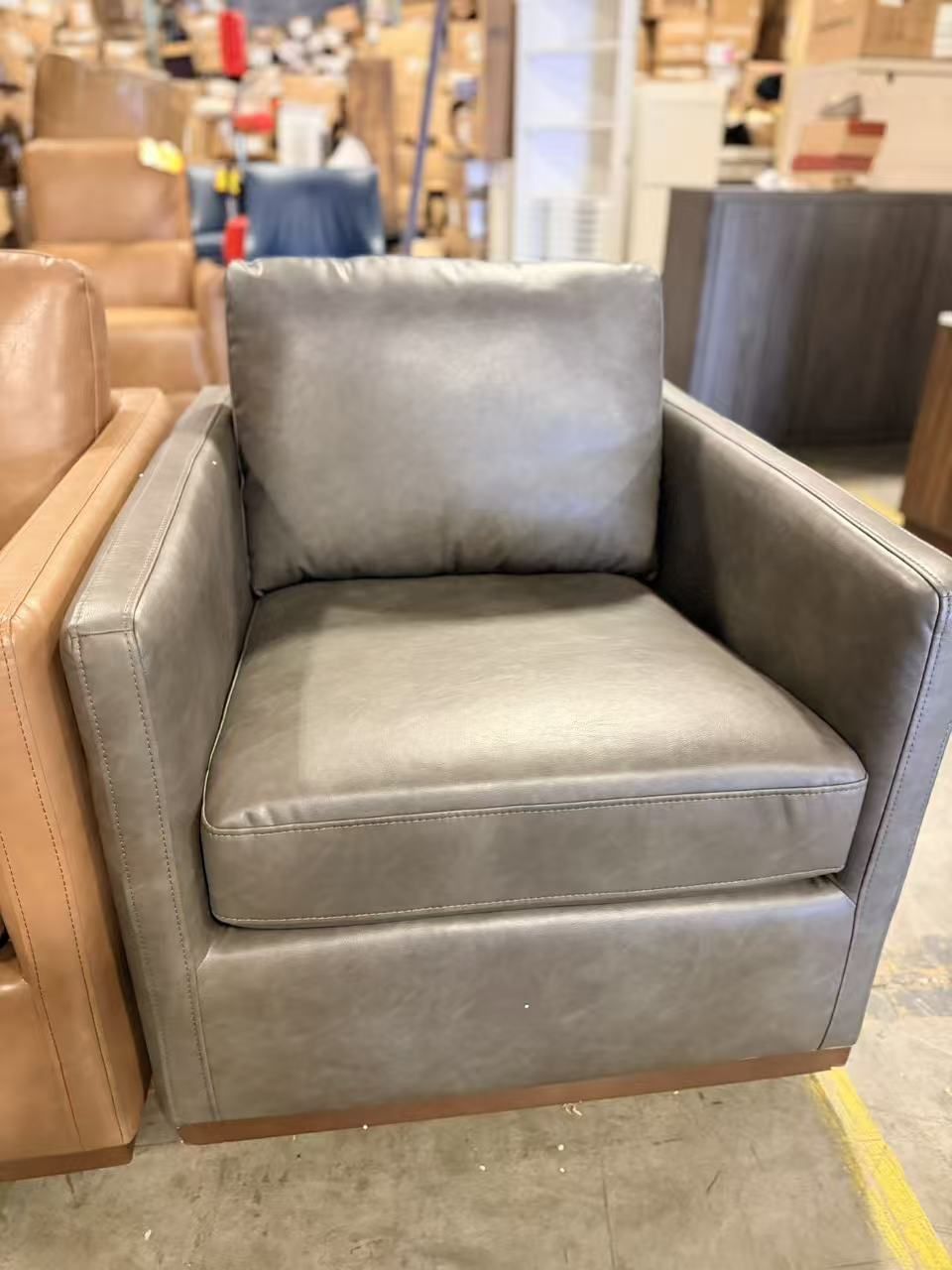 CHITA Swivel Accent Chair, Faux Leather FSC Certified Mid Century Modern Arm Chair grey $280