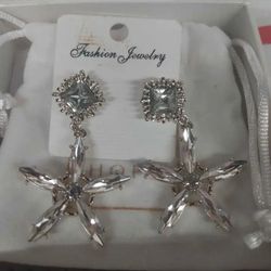 Gleam And Hope Diamond Stud Earrings With Dangle Stars  CZ Fashion Jewelry 