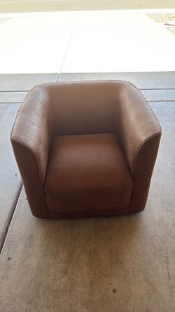 Brown Suede Swivel Low Profile Barrel Chair