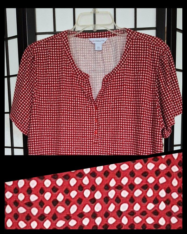 'Liz Claiborne' diamond print classic style shirt, red, white & black, Sz. XXL