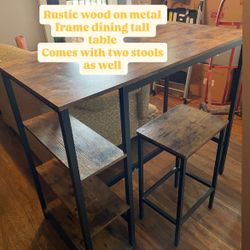 Tall Dining Table Rustic Wood On Metal 
